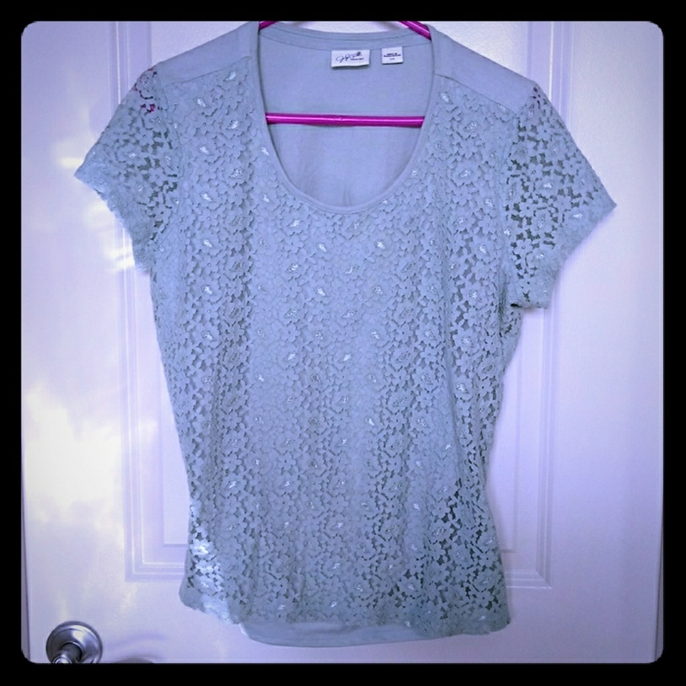 Seafoam green lace blouse
